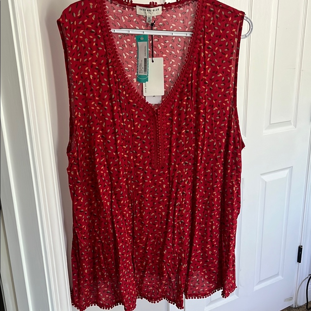 Skies are blue Bradie V Neck Top —Red Sleeveless Top
